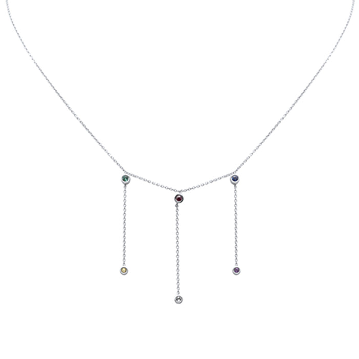 DIAMOND CLOSEOUT! .15ct G SI 14K White Gold Multi Color Gemstone Dangling Necklace 16+2" Ext