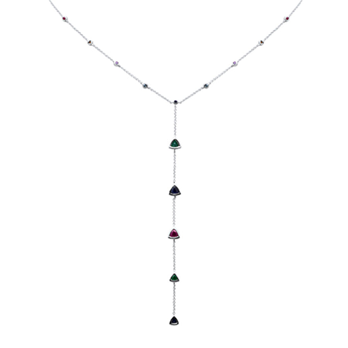 DIAMOND CLOSEOUT! 1.45ct G SI 14K White Gold Multi Color Gemstone Drop Necklace 16+2" Ext