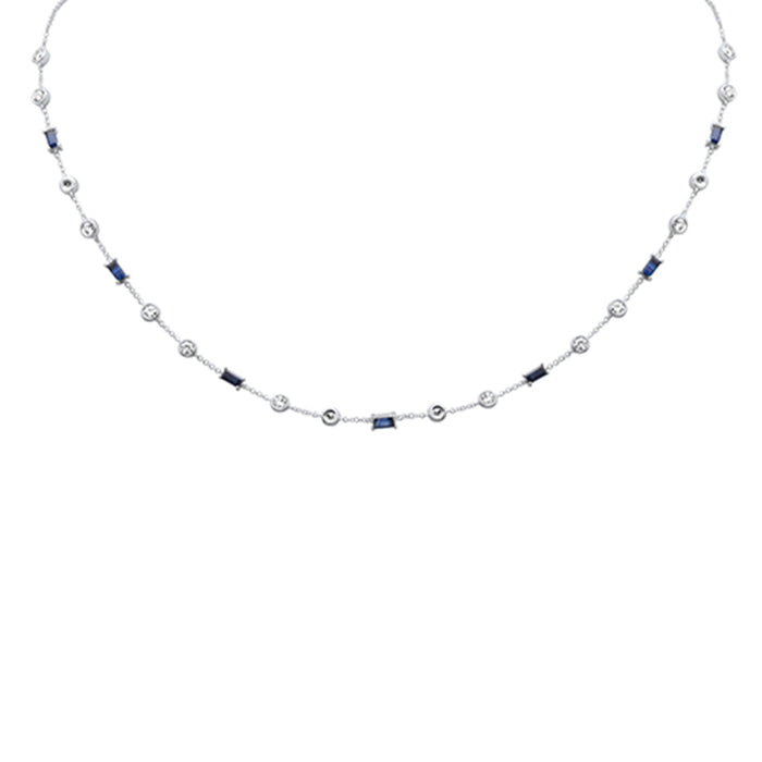 SPECIAL! 2.64ct G SI 14K White Gold Diamond & Blue Sapphire Necklace 16+2" Ext