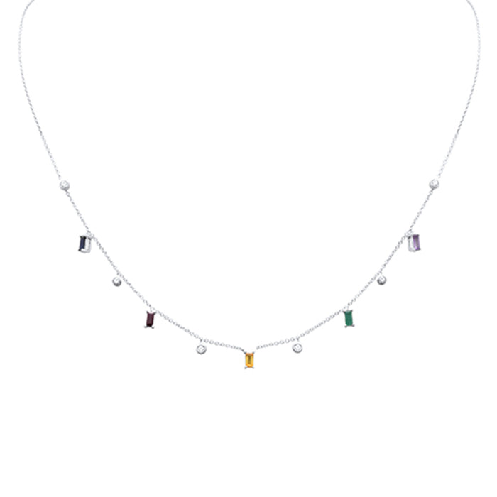 DIAMOND CLOSEOUT! .88ct G SI 14K White Gold Diamond & Multi Color Gemstone Necklace 16+2" Ext