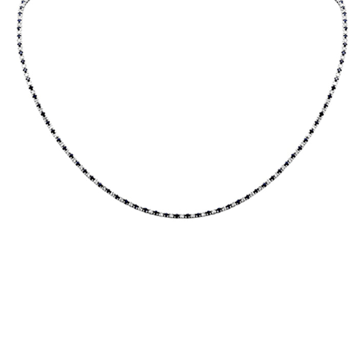 DIAMOND CLOSEOUT! 4.64ct G SI 14K White Gold Diamond & Blue Sapphire Tennis Necklace 16+2" Ext