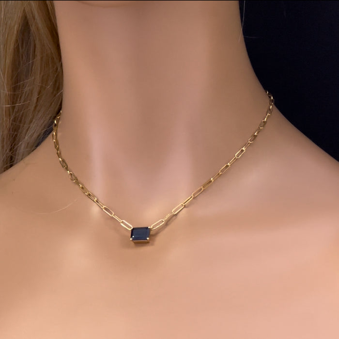 DIAMOND CLOSEOUT! 3.00ct G SI 14K Yellow Gold Blue Sapphire Paperclip Necklace 14 + 2" Ext