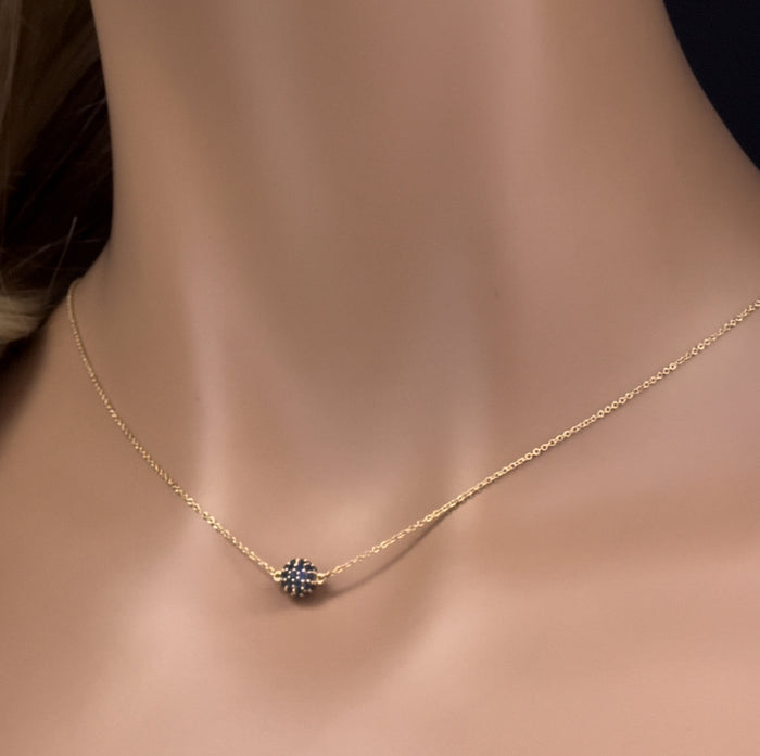 GEMSTONE CLOSEOUT! .51ct G SI 14K Yellow Gold Blue Sapphire Ball Pendant Necklace 16 + 2" Ext