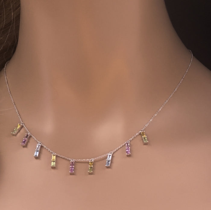 GEMSTONE CLOSEOUT! 2.76ct G SI 14K White Gold Multi Color Gemstone Necklace 16 + 2" Ext