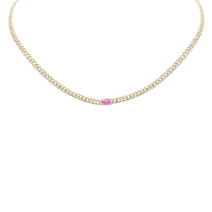 SPECIAL! 1.93ct G SI 14K Yellow Gold Diamond & Pink Sapphire Cuban Chain Necklace 13+3" Ext