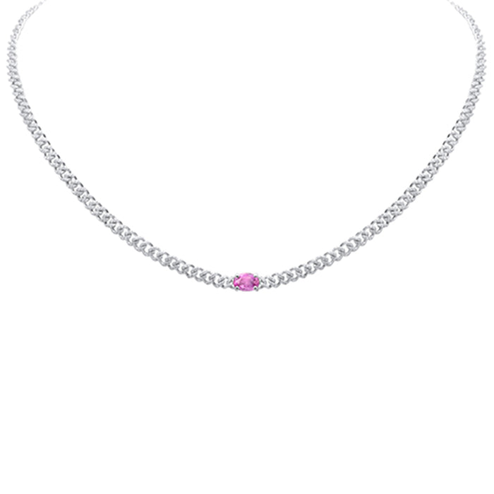 GEMSTONE CLOSEOUT! 1.75ct G SI 14K White Gold Diamond & Pink Sapphire Gemstone Chain Necklace 13+3" Long