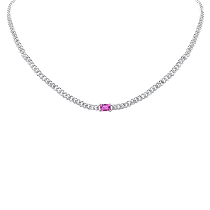 DIAMOND CLOSEOUT! 1.78ct G SI 14K White Gold Diamond & Pink Sapphire Cuban Chain Necklace 13+3" Ext