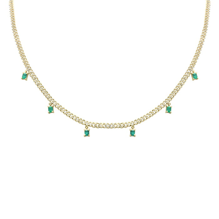 SPECIAL! 2.44ct G SI 14K Yellow Gold Diamond & Emerald Gemstone Cuban Chain Necklace 13+5" Ext