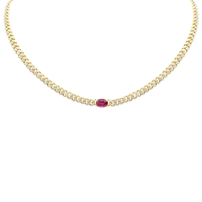 SPECIAL! 2.57ct G SI 14K Yellow Gold Diamond & Ruby Gemstone Chain Necklace 13+3" Long