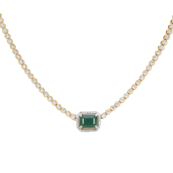 DIAMOND CLOSEOUT! 3.79ct G SI 14K Yellow Gold Diamond & Natural Green Emerald Gemstone Necklace