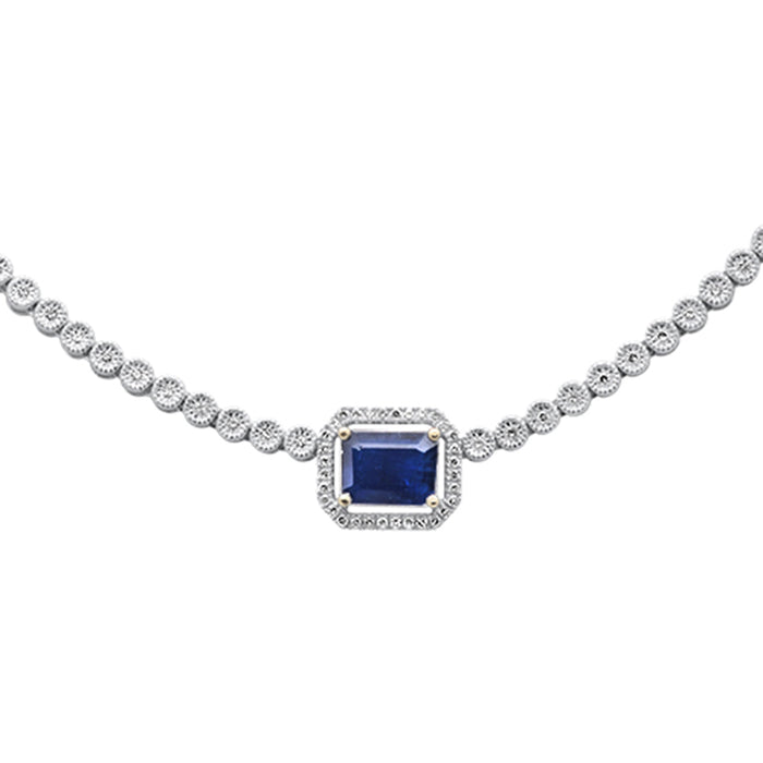 SPECIAL! 4.00ct G SI 14K White Gold Diamond & Blue Sapphire Gemstone Necklace