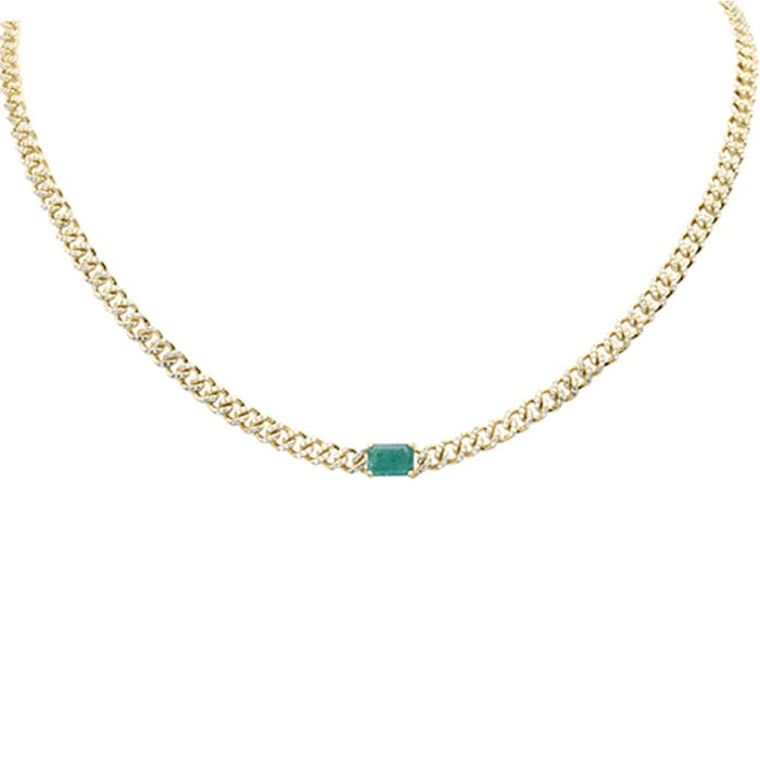 SPECIAL! 2.61ct G SI 14K Yellow Gold Diamond & Green Emerald Cut Gemstone Necklace 13+3" Long