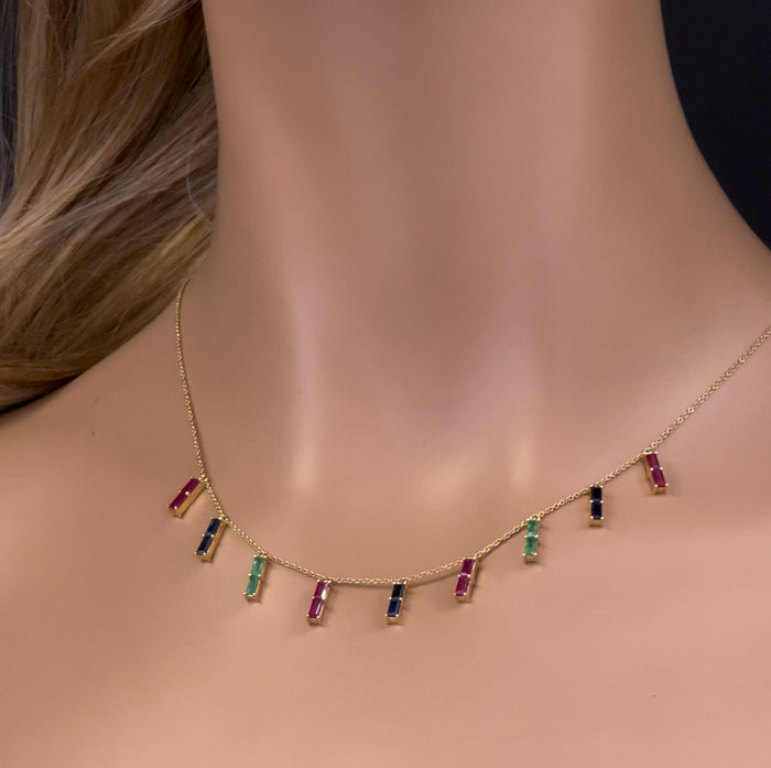 GEMSTONE CLOSEOUT! 2.80ct G SI 14K Yellow Gold Multi Color Gemstone Necklace 16 + 2" Ext
