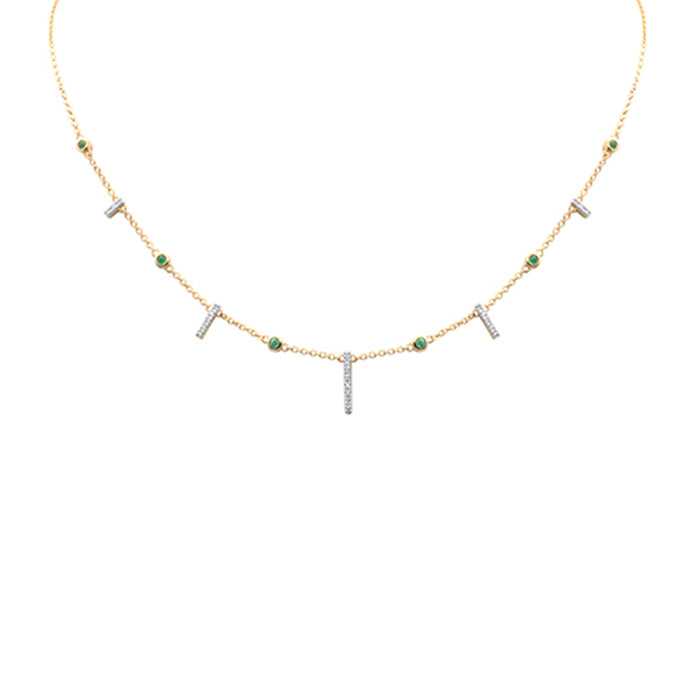 GEMSTONE CLOSEOUT! .23ct G SI 14K Yellow Gold Diamond & Green Emerald Modern Necklace 14 + 2" Ext