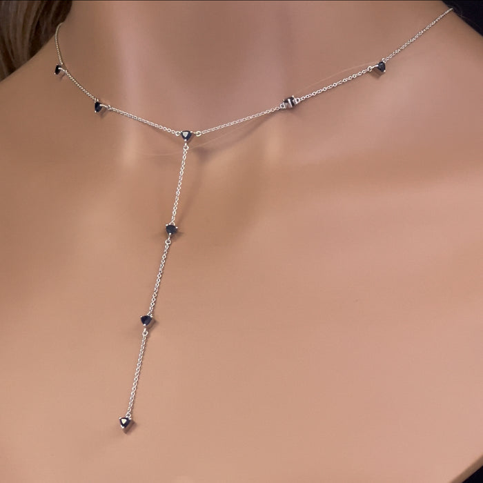 GEMSTONE CLOSEOUT! 1.28ct G SI 14K White Gold Blue Sapphire Lariat Necklace 16 + 2" Ext