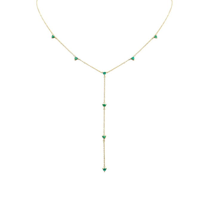 SPECIAL! .88ct G SI 14K Yellow Gold Emerald Gemstone Lariat Necklace 16 + 2" Ext