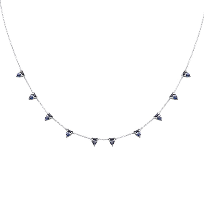 SPECIAL! 2.07ct G SI 14K White Gold Blue Sapphire Gemstone Necklace 16 + 2" Ext