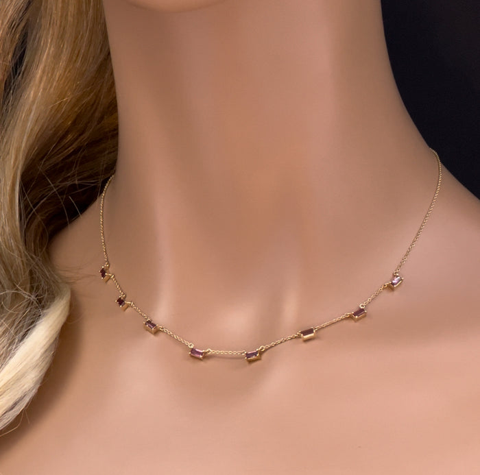 GEMSTONE CLOSEOUT! .48ct G SI 14K Yellow Gold Pink Tourmaline Station Necklace 16 + 2" Ext