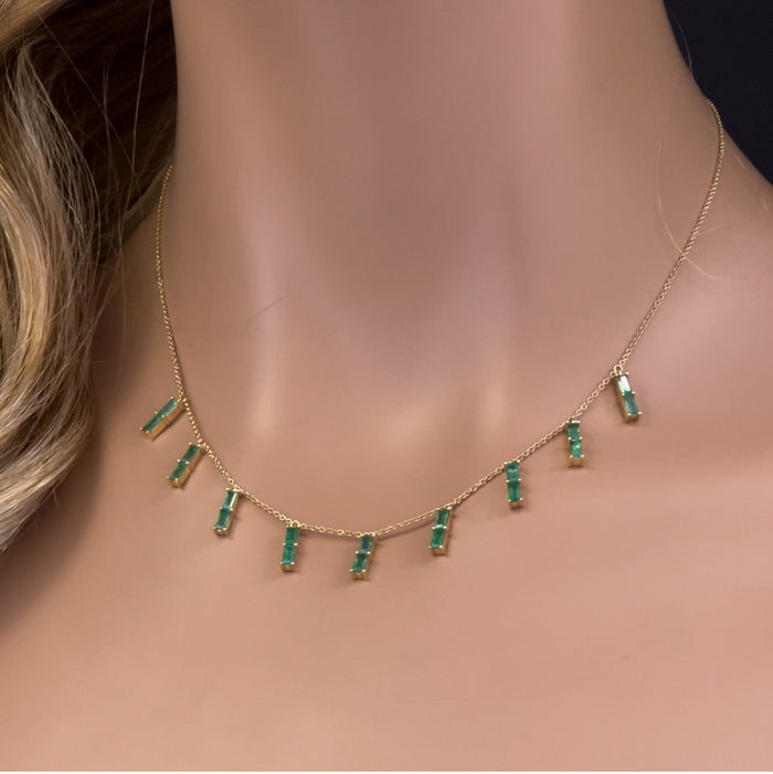 GEMSTONE CLOSEOUT! 2.34ct G SI 14K Yellow Gold Green Emerald Gemstone Dangling Necklace 16 + 2" Ext