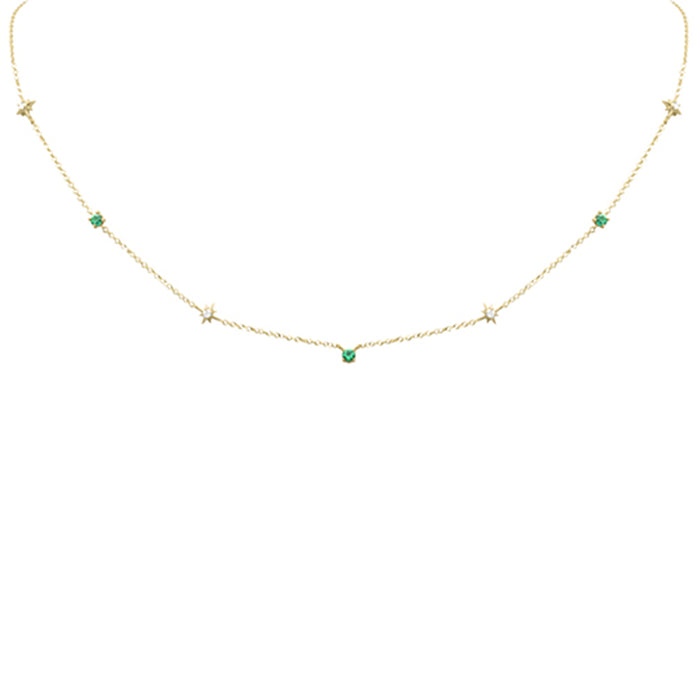 .30ct G SI 14K Yellow Gold Diamond & Emerald Pendant Necklace 16 + 2" Ext