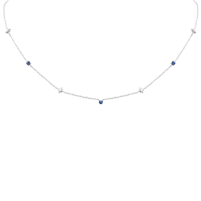 DIAMOND CLOSEOUT! .30ct G SI 14K White Gold Diamond & Blue Sapphire Pendant Necklace 16 + 2" Ext