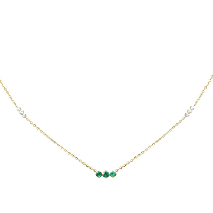 .27ct G SI 14K Yellow Gold Diamond & Emerald Pendant Necklace 16 + 2" Ext