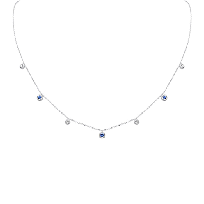 DIAMOND CLOSEOUT! .30ct G SI 14K White Gold Diamond & Blue Sapphire Pendant Necklace 16 + 2" Ext