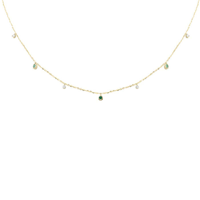 .25ct G SI 14K Yellow Gold Diamond & Emerald Pendant Necklace 16 + 2" Ext
