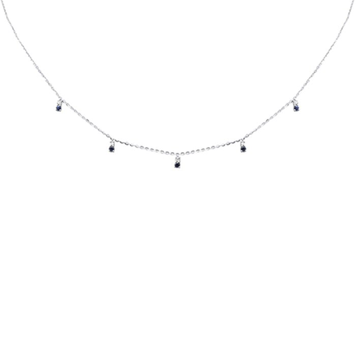 .30ct G SI 14K White Gold Diamond & Blue Sapphire Pendant Necklace 16 + 2" Ext