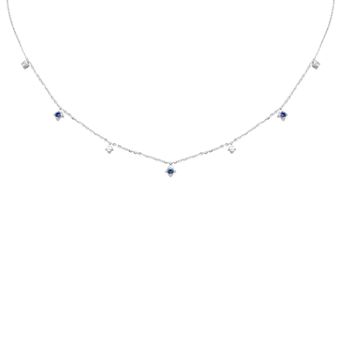 DIAMOND CLOSEOUT! .32ct G SI 14K White Gold Diamond & Blue Sapphire Pendant Necklace 16 + 2" Ext