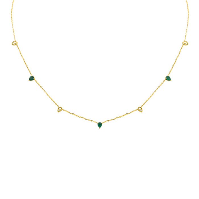 SPECIAL! .41ct G SI 14KT Yellow Gold Diamond & Emerald Pendant Necklace 16 + 2" Ext