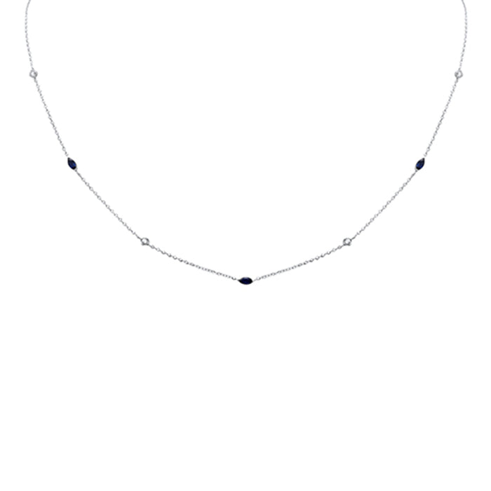 DIAMOND CLOSEOUT! .37ct G SI 14K White Gold Diamond & Blue Sapphire Pendant Necklace 16 + 2" Ext