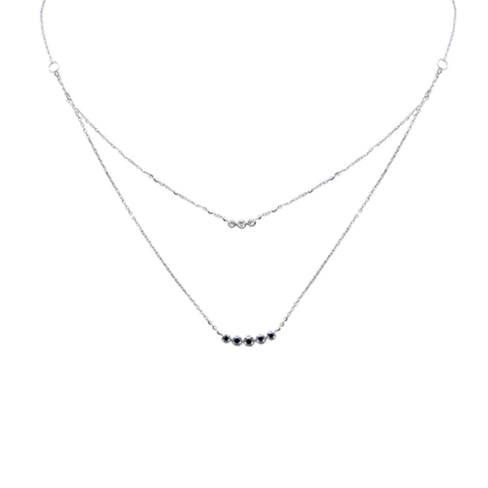 .29ct G SI 14K White Gold Diamond & Blue Sapphire Pendant Necklace 16 + 2" Ext