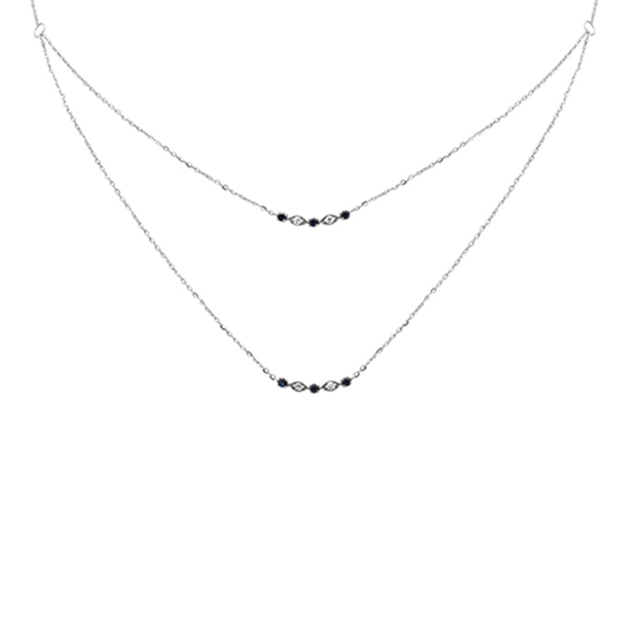 DIAMOND CLOSEOUT! .29ct G SI 14K White Gold Diamond & Blue Sapphire Pendant Necklace 16 + 2" Ext