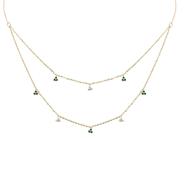 SPECIAL! .26ct G SI 14K Yellow Gold Diamond & Emerald Gemstone Pendant Necklace 16+2" Long