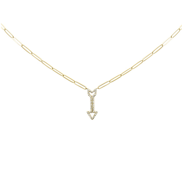 DIAMOND CLOSEOUT! .25ct G SI 14K Yellow Gold Diamond Arrow Pendant Paperclip Necklace 18" Long