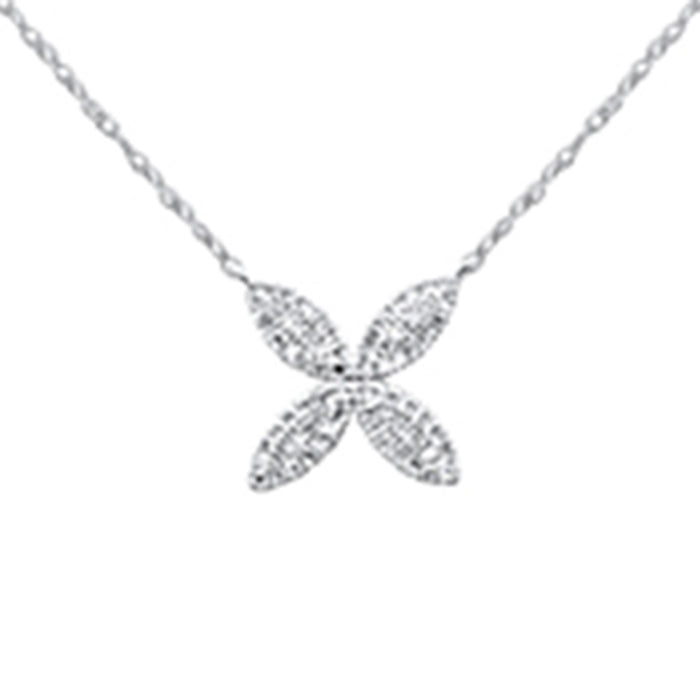 .16ct G SI 14K White Gold Diamond Flower Pendant Necklace 16+2" Long