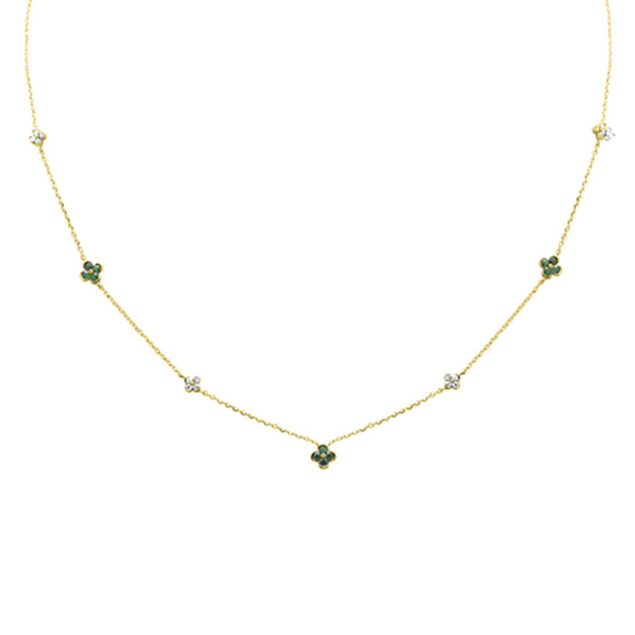 SPECIAL! .32ct G SI 14K Yellow Gold Diamond & Emerald Gemstones Pendant Necklace 16+2" Long