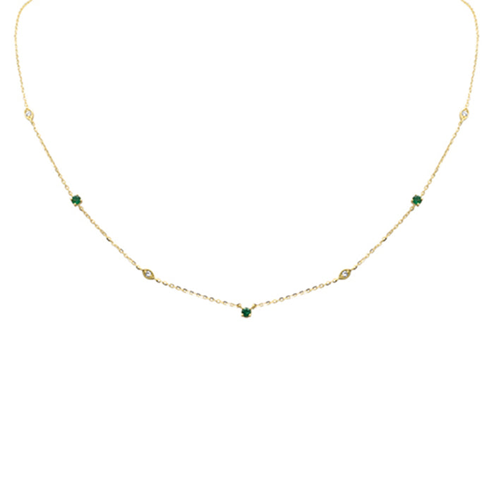 DIAMOND CLOSEOUT! .26ct G SI 14K Yellow Gold Diamond & Emerald Gemstone Pendant Necklace 16+2" Long