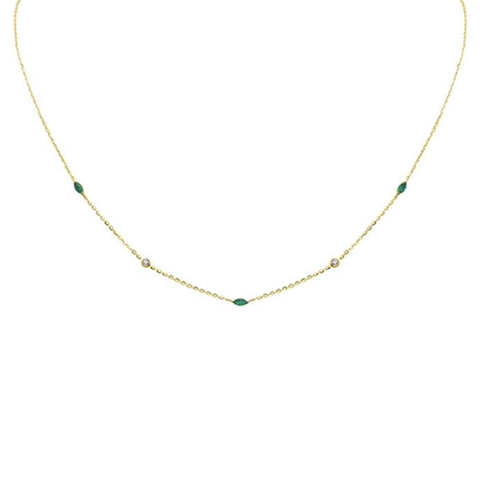 .27ct G SI 14K Yellow Gold Diamond & Emerald Gemstone Pendant Necklace 16+2" Long