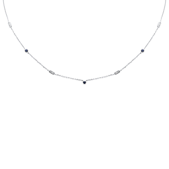 DIAMOND CLOSEOUT! .30ct G SI 14K White Gold Diamond & Blue Sapphire Gemstone Pendant Necklace 16+2" Long