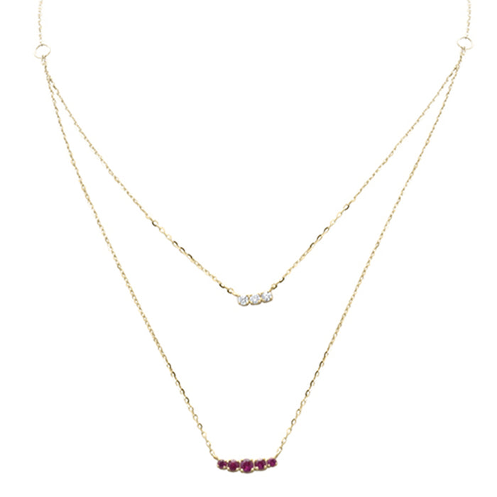.33ct G SI 14K Yellow Gold Diamond & Ruby Gemstone Pendant Necklace 16+2" Long