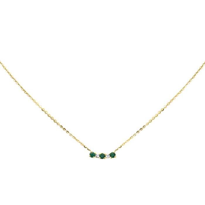 .22ct G SI 14K Yellow Gold Diamond & Emerald Gemstone Pendant Necklace 16+2" Long