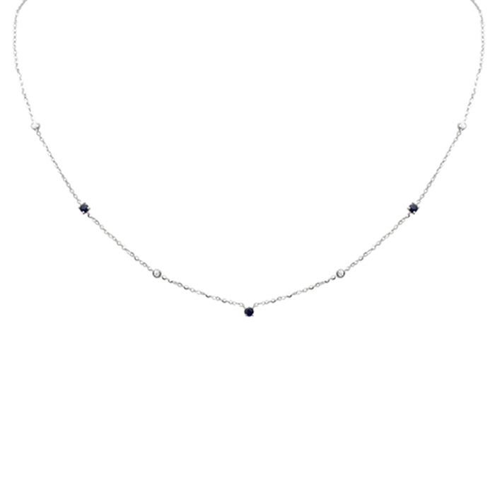 DIAMOND CLOSEOUT! .38ct G SI 14K White Gold Diamond & Blue Sapphire Gemstone Pendant Necklace 16+2" Long