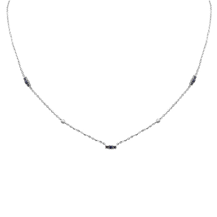 DIAMOND CLOSEOUT! .26ct G SI 14K White Gold Diamond & Blue Sapphire Gemstone Pendant Necklace 16+2" Long