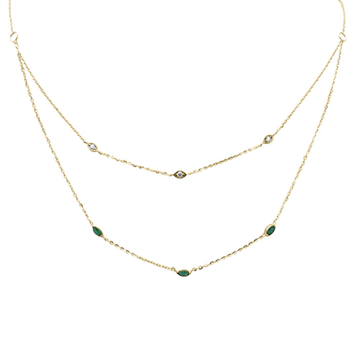 DIAMOND CLOSEOUT! .36ct G SI 14K Yellow Gold Diamond & Emerald Gemstone Pendant Necklace 16+2" Long