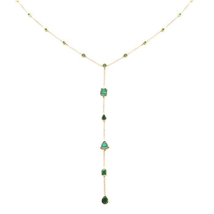 DIAMOND CLOSEOUT! 1.69ct G SI 14K Yellow Gold Emerald Lariat Necklace 16 + 2" Ext