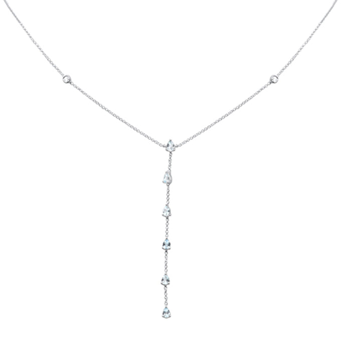 SPECIAL! .71ct G SI 14K White Gold Aquamarine Gemstone Lariat Necklace 16 + 2" Ext