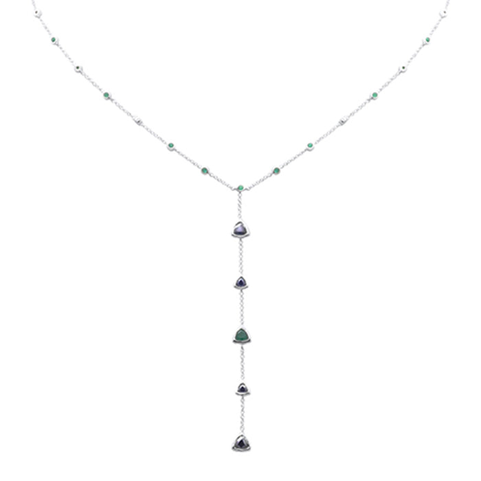 SPECIAL! 1.43ct G SI 14K White Gold Blue Sapphire Lariat Necklace 16 + 2" Ext