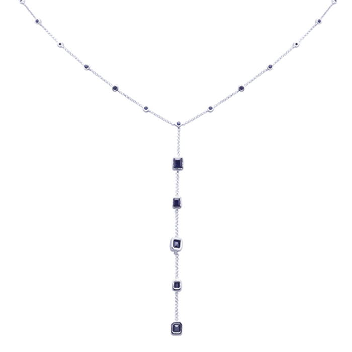 SPECIAL! 2.74ct G SI 14K White Gold Blue Sapphire Lariat Necklace 16 + 2" Ext
